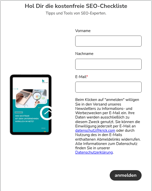 Hol Dir die kostenfreie SEO-Checkliste Tipps und Tools von SEO-Experten.