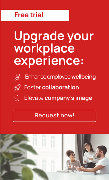 illy coffee free trial ad highlighting workplace benefits, with people chatting over coffee.