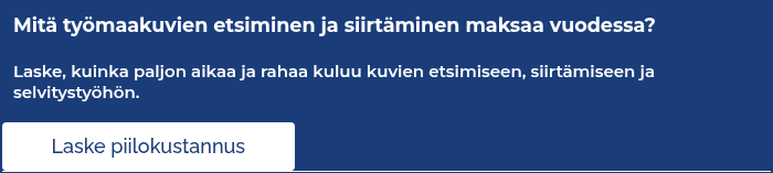 Mitä työmaakuvien etsiminen ja siirtäminen maksaa vuodessa? &nbsp; Laske, kuinka paljon aikaa ja rahaa kuluu kuvien etsimiseen, siirtämiseen ja selvitystyöhön.&nbsp; &nbsp;