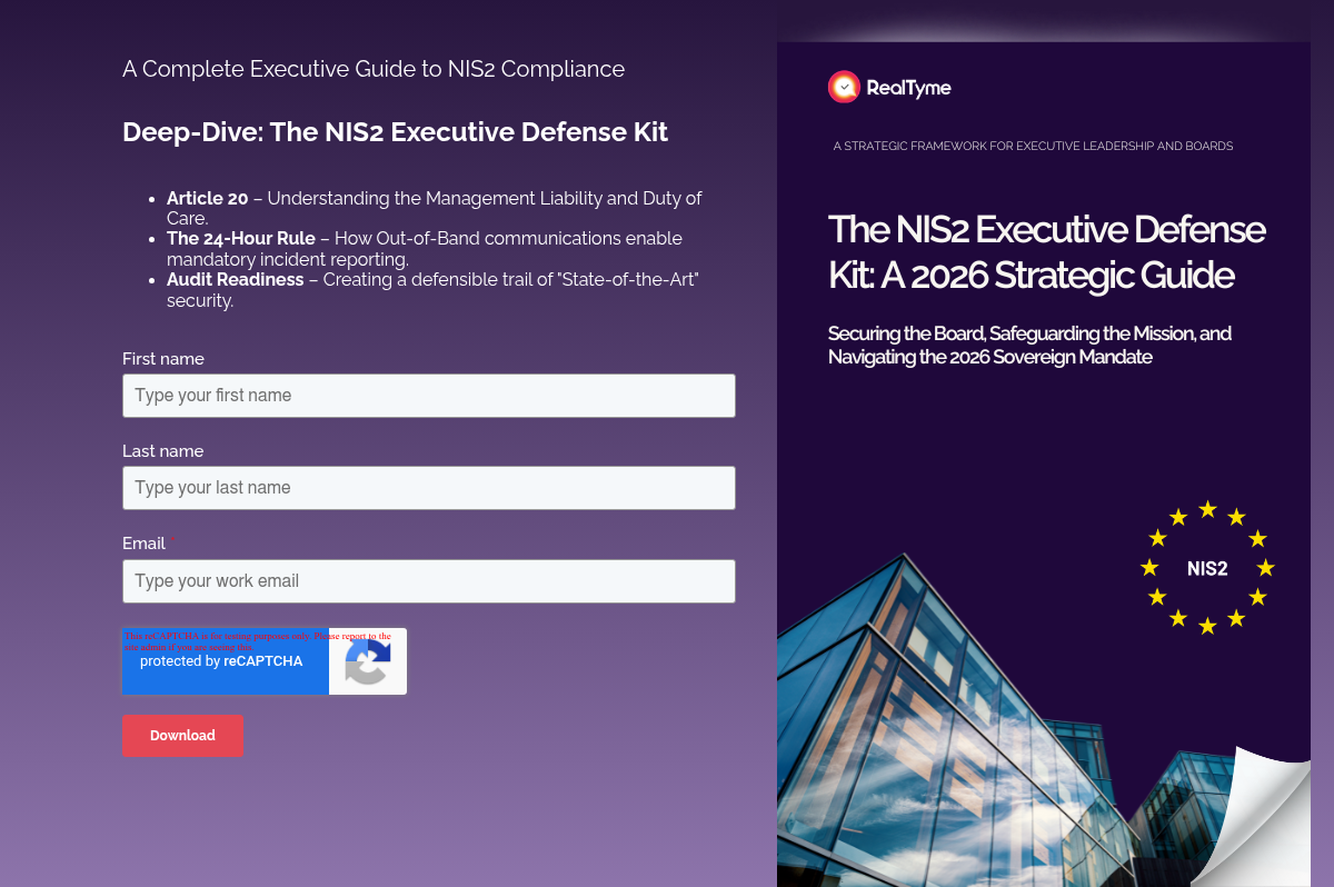 &nbsp; A Complete Executive Guide to NIS2 Compliance &nbsp; Deep-Dive: The NIS2 Executive Defense Kit &nbsp; Article 20 &ndash; Understanding the Management Liability and Duty of Care. The 24-Hour Rule &ndash; How Out-of-Band communications enable mandatory incident reporting. Audit Readiness &ndash; Creating a defensible trail of "State-of-the-Art" security.