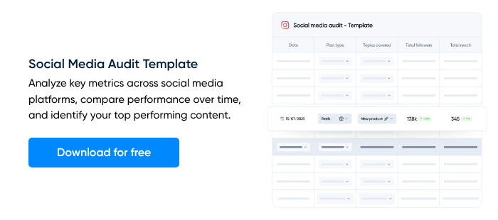 Social Media Audit Template Analyze key metrics across social media platforms, compare performance over time, and identify your top performing content.{{ include_custom_fonts({"Gilroy":["Audacieux","Moyen","Semi-gras"]}) }}