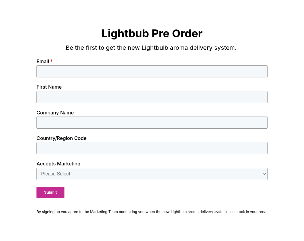 By signing up you agree to the Marketing Team contacting you when the lightbulb aroma delivery system is in stock in your area