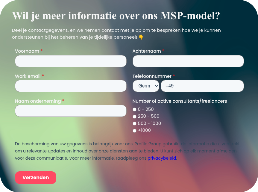 &nbsp; Wil je&nbsp;meer informatie over ons MSP-model?&nbsp; &nbsp; Deel je contactgegevens, en we nemen contact met je op om te bespreken hoe we je kunnen ondersteunen bij het beheren van je tijdelijke personeel! �� &nbsp;
