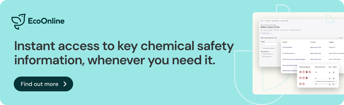 Blue banner leading to EcoOnline chemical safety software page