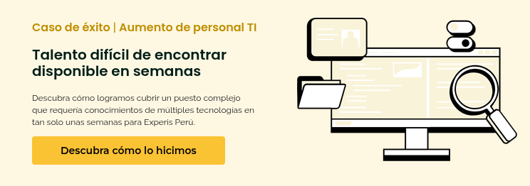 Caso de éxito | Aumento de personal TI &nbsp; Talento difícil de encontrar disponible en semanas &nbsp; Descubra cómo logramos cubrir un puesto complejo que requería conocimientos de múltiples tecnologías en tan solo unas semanas para Experis Perú. &nbsp;