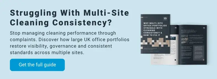 A Samsic UK Guide: Why multi-site office portfolios struggle with cleaning consistency and how to fix it.