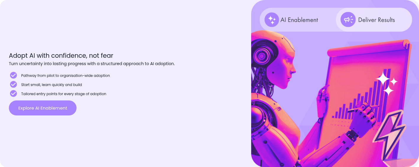 Adopt AI with confidence, not fear Turn uncertainty into progress with structured AI adoption.