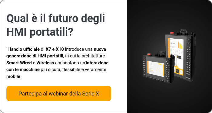 Qual è il futuro degli HMI portatili? &nbsp; Il lancio ufficiale di X7 e X10 introduce una nuova generazione di HMI portatili, in cui le architetture Smart Wired e Wireless consentono un'interazione con le macchine più sicura, flessibile e veramente mobile.