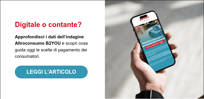 Digitale o contante? &nbsp; Approfondisci i dati dell’indagine Altroconsumo B2YOU e scopri cosa guida oggi le scelte di pagamento dei consumatori.