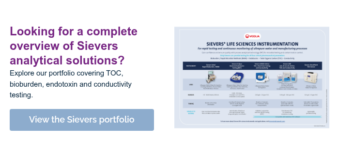 Looking for a complete overview of Sievers analytical solutions? Explore our portfolio covering TOC, bioburden, endotoxin and conductivity testing. &nbsp;