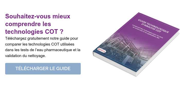 Souhaitez-vous mieux comprendre les technologies COT ? Téléchargez gratuitement notre guide pour comparer les technologies COT utilisées dans les tests de l’eau pharmaceutique et la validation du nettoyage.&nbsp; &nbsp;