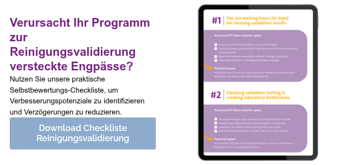 Verursacht Ihr Programm zur Reinigungsvalidierung versteckte Engpässe?&nbsp; Nutzen Sie unsere praktische Selbstbewertungs-Checkliste, um&nbsp; Verbesserungspotenziale zu identifizieren und Verzögerungen zu reduzieren.
