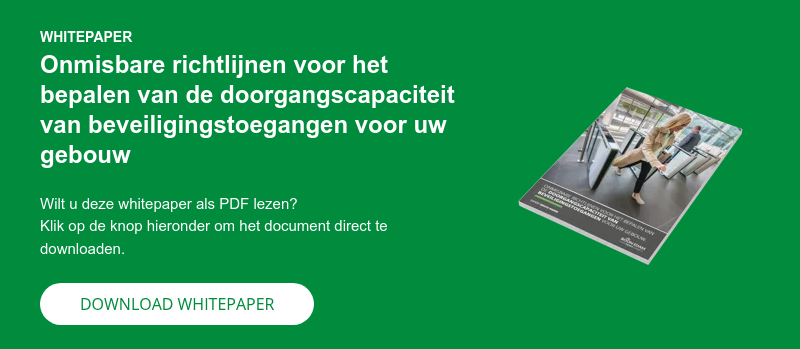 WHITEPAPER Onmisbare richtlijnen voor het bepalen van de doorgangscapaciteit van beveiligingstoegangen voor uw gebouw   Wilt u deze whitepaper als PDF lezen? Klik op de knop hieronder om het document direct te downloaden.  