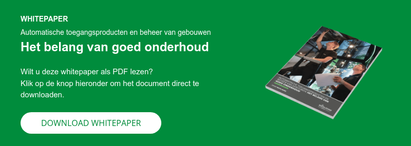 WHITEPAPER Automatische toegangsproducten en beheer van gebouwen Het belang van goed onderhoud   Wilt u deze whitepaper als PDF lezen? Klik op de knop hieronder om het document direct te downloaden.  