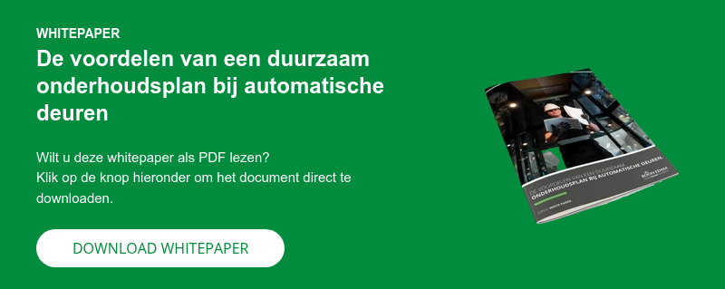 WHITEPAPER De voordelen van een duurzaam onderhoudsplan bij automatische deuren   Wilt u deze whitepaper als PDF lezen? Klik op de knop hieronder om het document direct te downloaden.  