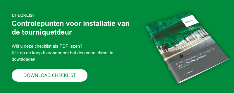CHECKLIST Controlepunten voor installatie van de tourniquetdeur   Wilt u deze checklist als PDF lezen? Klik op de knop hieronder om het document direct te downloaden.
