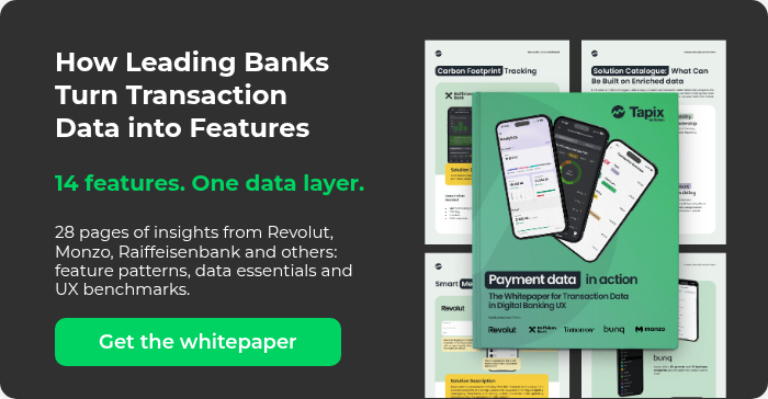 How Leading Banks Turn Transaction Data into Features 14 features. One data layer. 28 pages of insights from Revolut, Monzo, Raiffeisenbank and others: feature patterns, data essentials and UX benchmarks.