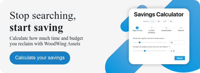 Stop searching, start saving Calculate how much time and budget you reclaim with WoodWing Assets