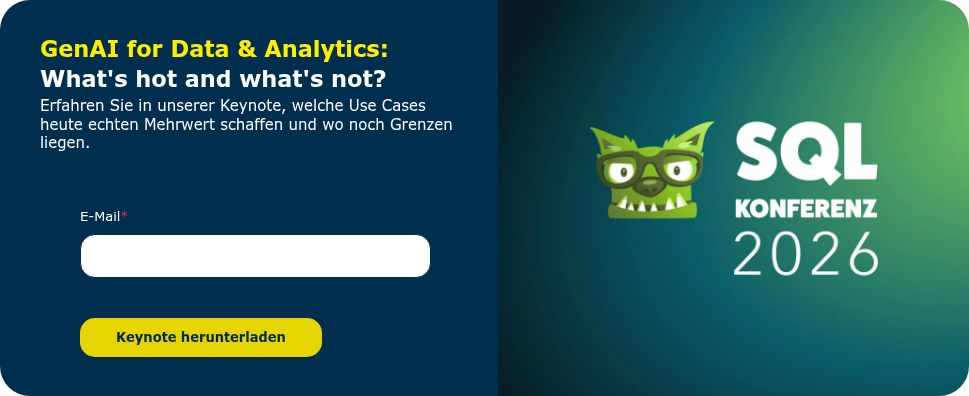 GenAI for Data & Analytics: What's hot and what's not? Erfahren Sie in unserer Keynote, welche Use Cases heute echten Mehrwert schaffen und wo noch Grenzen liegen. &nbsp;
