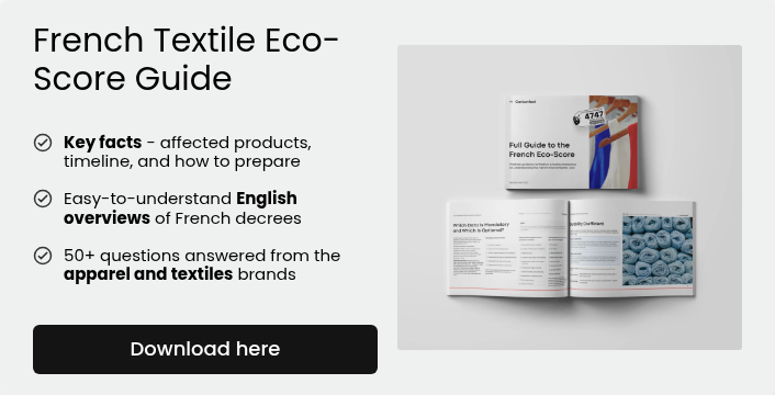 French Textile Eco-Score Guide   Key facts - affected products, timeline, and how to prepare   Easy-to-understand English overviews of French decrees     50+ questions answered from the apparel and textiles brands  