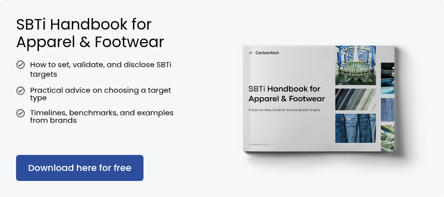 SBTi Handbook for Apparel & Footwear How to set, validate, and disclose SBTi &nbsp; &nbsp; &nbsp; &nbsp;targets &nbsp; Practical advice on choosing a target type &nbsp; Timelines, benchmarks, and examples from brands &nbsp;
