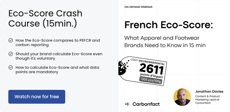 Eco-Score Crash Course (15min.) &nbsp; &nbsp; How the Eco-Score compares to PEFCR&nbsp;and carbon reporting &nbsp; Should your brand calculate Eco-Score even though it's voluntary &nbsp; How to calculate Eco-Score and what data points are mandatory &nbsp;