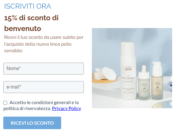 ISCRIVITI ORA 15% di sconto di benvenuto Ricevi il tuo sconto da usare subito per l'acquisto della nuova linea pelle sensibile.  