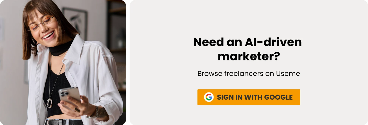 Need an AI-driven marketer? Browse freelancers on Useme. Sing in with Google.