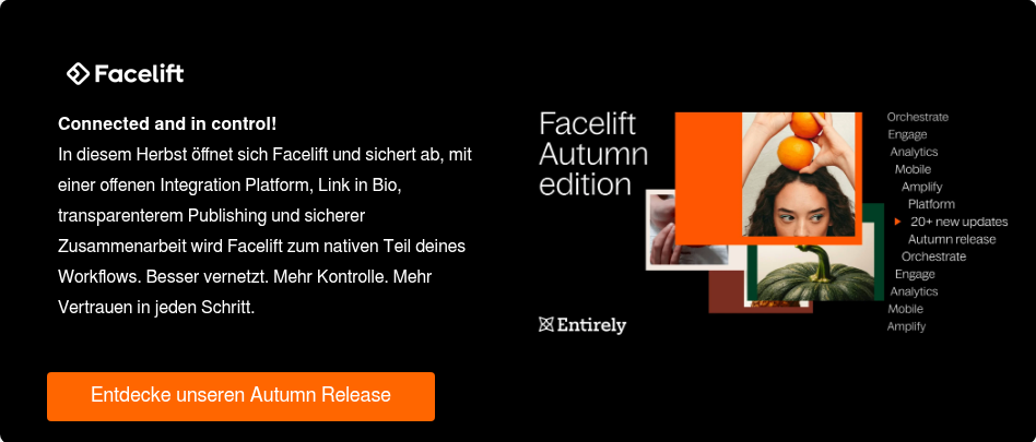 Connected and in control! In diesem Herbst öffnet sich Facelift und sichert ab, mit einer offenen Integration Platform, Link in Bio, transparenterem Publishing und sicherer Zusammenarbeit wird Facelift zum nativen Teil deines Workflows. Besser vernetzt. Mehr Kontrolle. Mehr Vertrauen in jeden Schritt. &nbsp;