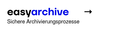 <p style="text-align: left;"><span style="font-size: 36px;"><span style="font-weight: bold;">easy</span><span style="color: #000ae5;">archive</span></span></p>
<p style="text-align: left;">Sichere Archivierungsprozesse</p>