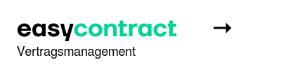 <p style="text-align: left; line-height: 1.25; font-size: 35px;"><span style="font-weight: bold;">easy</span><span style="color: #000ae5;"><span style="color: #00d396;">contract</span>&nbsp; &nbsp;<span style="color: #000000;">&rarr;</span></span></p>
<p style="text-align: left; font-size: 14px; line-height: 1.25;">Vertragsmanagement</p>
