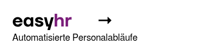 <p style="text-align: left; line-height: 1.25; font-size: 35px;"><span style="font-weight: bold;">easy<span style="color: #7b1e7a;">hr</span></span><span style="color: #000ae5;"><span style="font-weight: bold; color: #7b1e7a;">&nbsp;</span>&nbsp; &nbsp; &nbsp; <span style="color: #000000;">&rarr;</span></span></p>
<p style="text-align: left; font-size: 14px; line-height: 1.25;">Automatisierte Personalabl&auml;ufe</p>