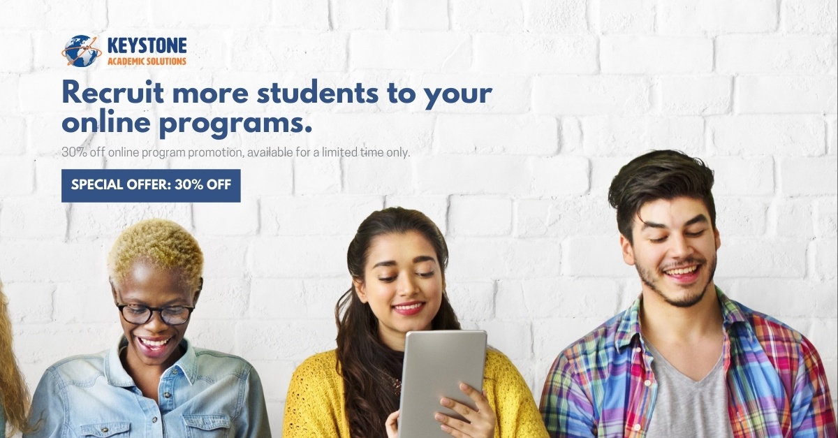 three students studying online 30% offer promotion 