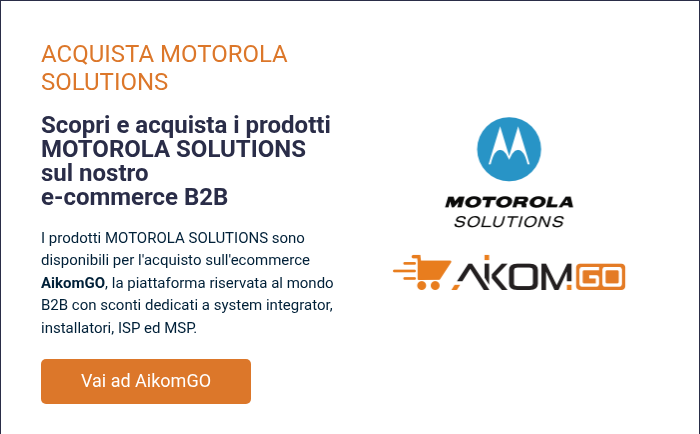 ACQUISTA MOTOROLA SOLUTIONS &nbsp; Scopri e acquista i prodotti MOTOROLA SOLUTIONS sul nostro e-commerce B2B &nbsp; I prodotti MOTOROLA SOLUTIONS sono disponibili per l'acquisto sull'ecommerce AikomGO, la piattaforma riservata&nbsp;al mondo B2B con sconti dedicati a system integrator, installatori, ISP ed MSP.