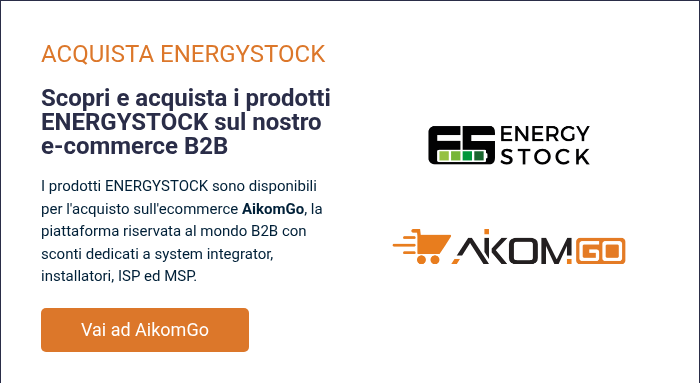 ACQUISTA ENERGYSTOCK &nbsp; Scopri e acquista i prodotti ENERGYSTOCK sul nostro e-commerce B2B &nbsp; I prodotti ENERGYSTOCK sono disponibili per l'acquisto sull'ecommerce AikomGo, la piattaforma riservata&nbsp;al mondo B2B con sconti dedicati a system integrator, installatori, ISP ed MSP.