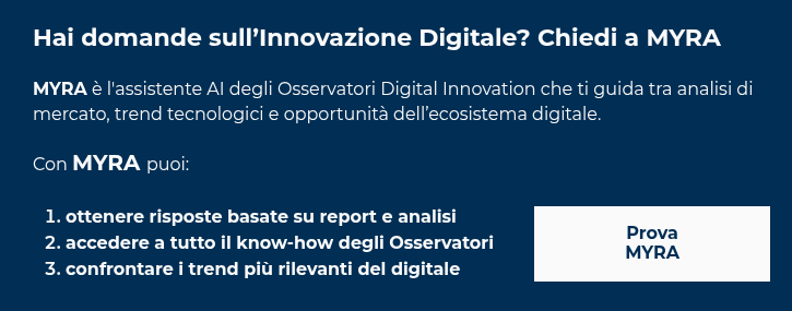 Hai domande sull&rsquo;Innovazione Digitale? Chiedi a MYRA &nbsp; MYRA&nbsp;&egrave; il chatbot che&nbsp;ti guida tra analisi di mercato, trend tecnologici e opportunit&agrave; dell&rsquo;ecosistema digitale. &nbsp; Con MYRA puoi:&nbsp;