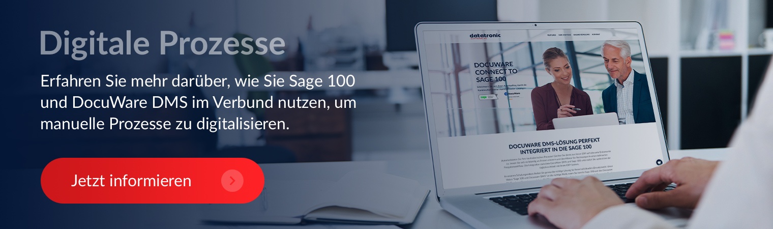 Digitale Prozesse DocuWare Sage 100 Schnittstelle Jetzt informieren Button