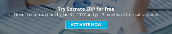 Try Socrate ERP for free Open a demo account by Jan 31, 2017 and get 3 months of free subscription