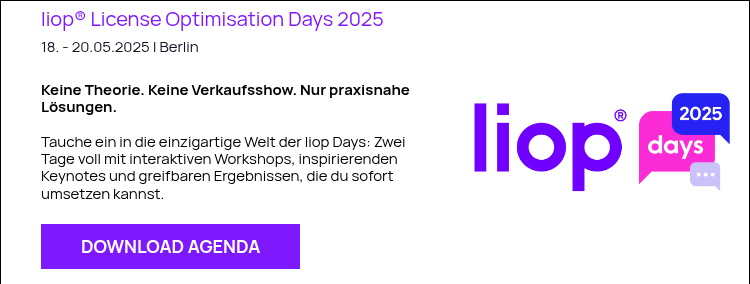 liop® License Optimisation Days 2025 18. - 20.05.2025 | Berlin &nbsp; Keine Theorie. Keine Verkaufsshow. Nur praxisnahe Lösungen. &nbsp; Tauche ein in die einzigartige Welt der liop Days: Zwei Tage voll mit interaktiven Workshops, inspirierenden Keynotes und greifbaren Ergebnissen, die du sofort umsetzen kannst. &nbsp;